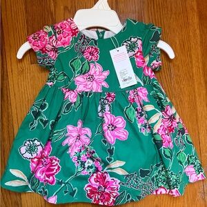 Lilly Pulitzer Green and Pink Floral Baby Dress